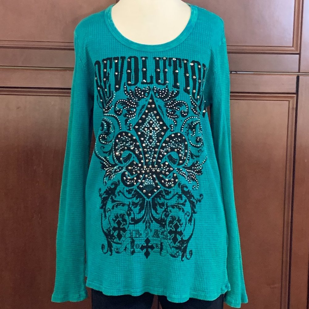 Vocal Teal Waffle Knit Long Sleeve T-Shirt